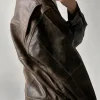 90’s Women Vintage Distressed Oversized Brown Leather Bomber Jacket Side