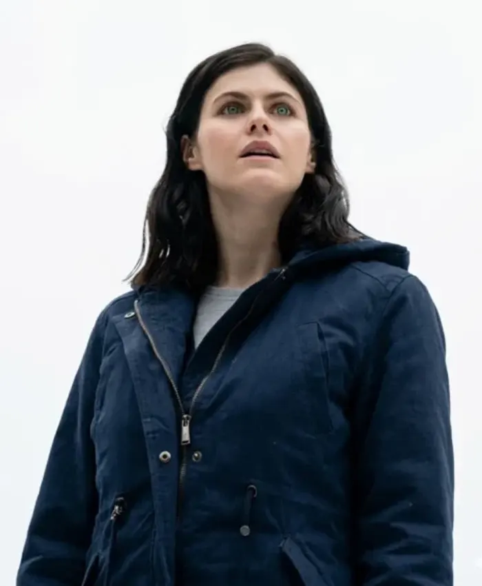 Alexandra Daddario Couples Weekend Blue Hooded Jacket