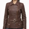 Arden Chocolate belted brown leather jacket