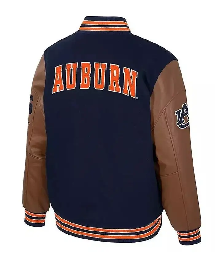 Auburn 58 Letterman Navy and Brown Varsity Jacket Back