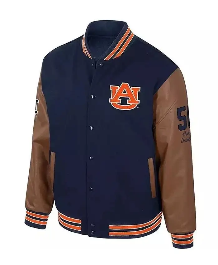Auburn 58 Letterman Navy and Brown Varsity Jacket Front