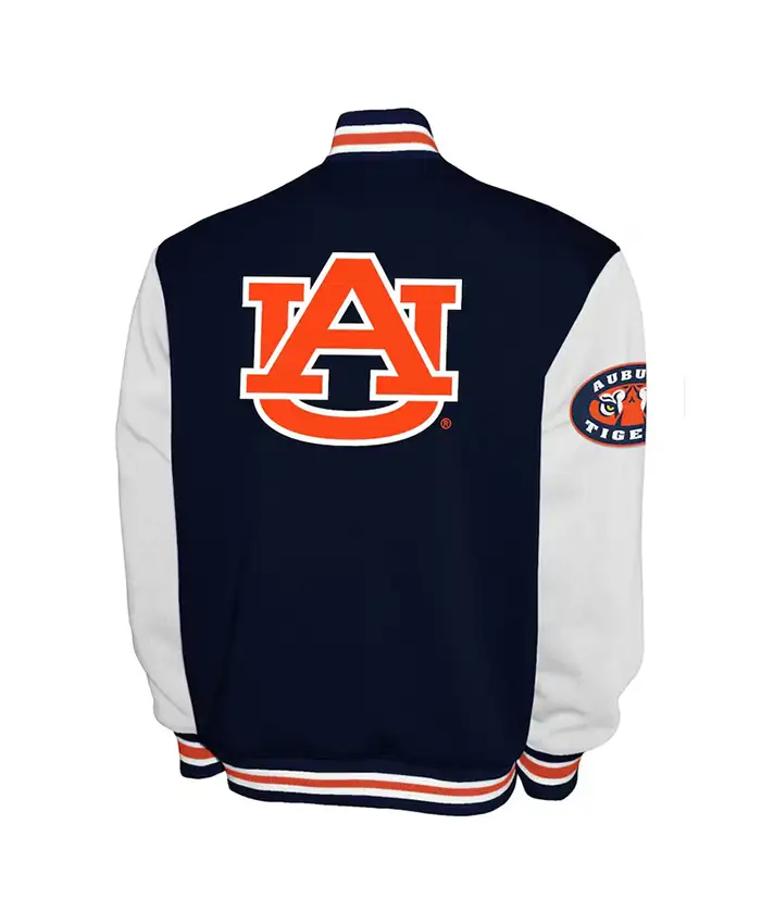 Auburn Tigers Fleece Navy and White Varsity Jacket Back