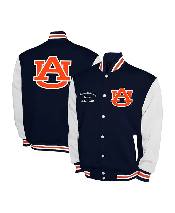 Auburn Tigers Fleece Navy and White Varsity Jacket For Sale
