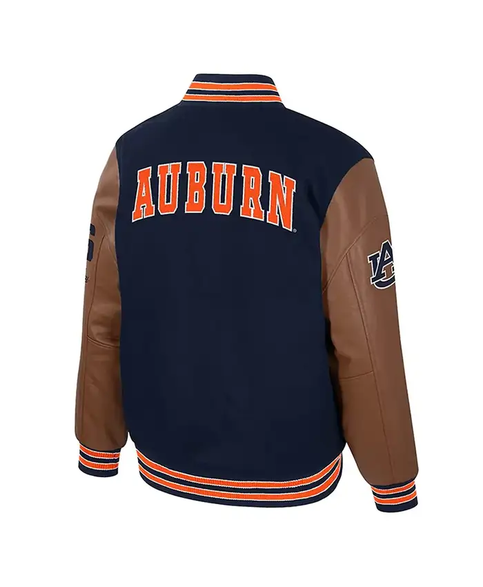 Auburn Tigers Navy and Brown Letterman Varsity Jacket Back