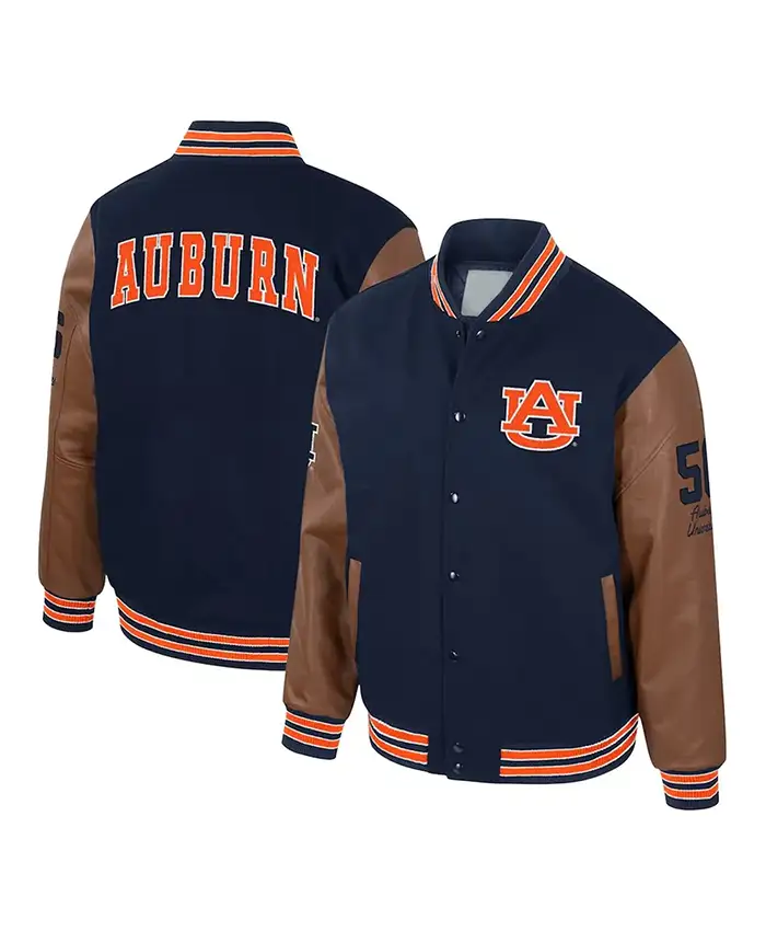 Auburn Tigers Navy and Brown Letterman Varsity Jacket For Sale