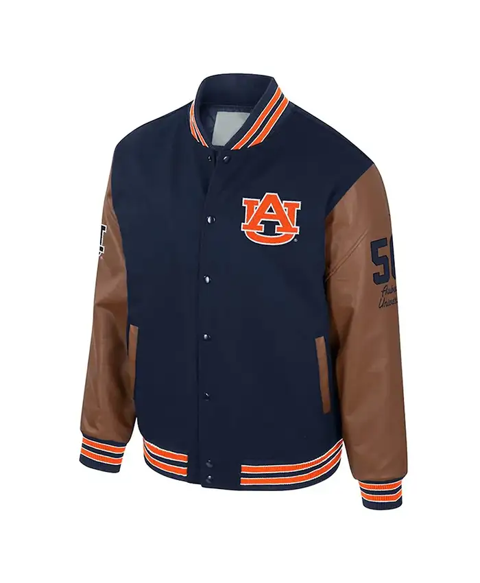 Auburn Tigers Navy and Brown Letterman Varsity Jacket