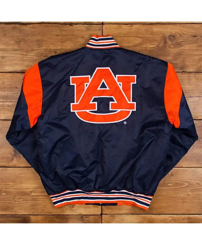 Auburn University College Navy Satin Varsity Jacket For Sale