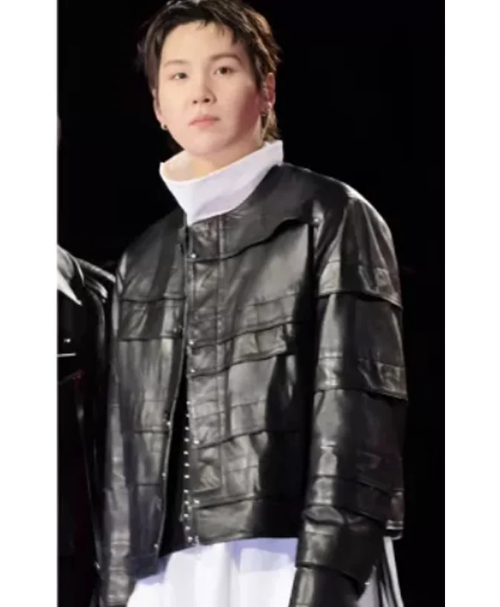 Suga black leather jacket inspired by BTS live performance