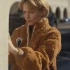 Beef S02 Carey Mulligan Brown Sherpa Floral Jacket For Sale