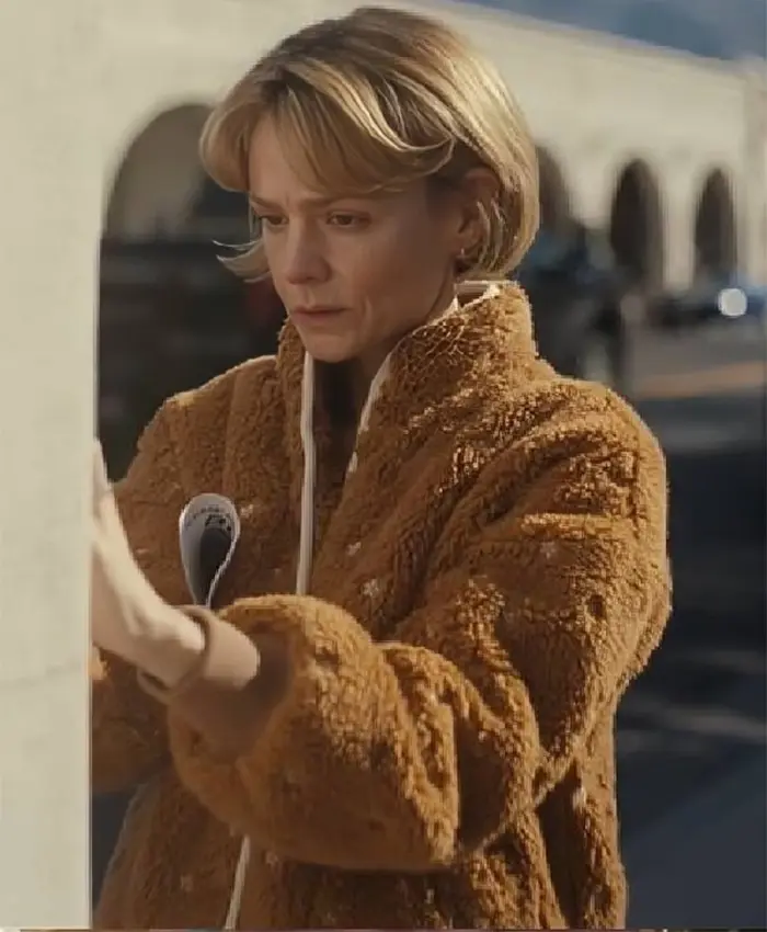 Beef S02 Carey Mulligan Brown Sherpa Floral Jacket For Sale