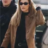 Bella Hadid MFW 2026 Brown Suede Jacket For Sale