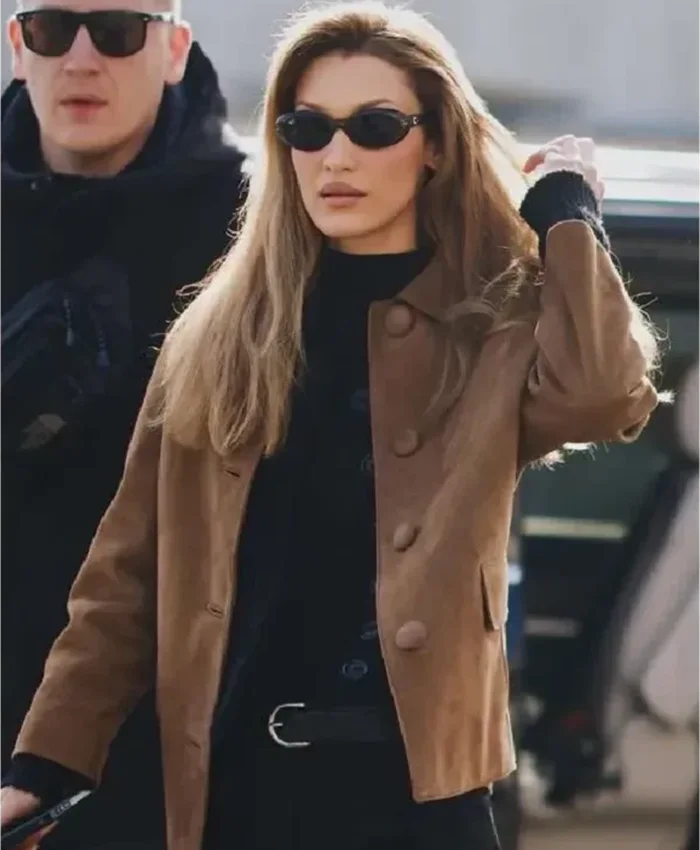 Bella Hadid MFW 2026 Brown Suede Jacket For Sale