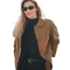 Bella Hadid MFW 2026 Brown Suede Jacket Front