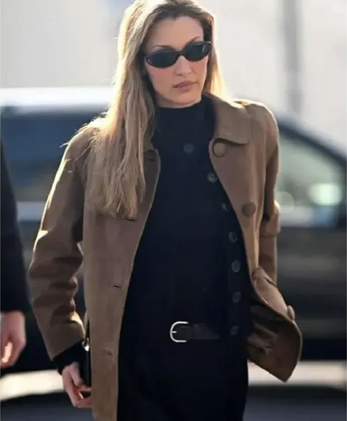 Bella Hadid MFW 2026 Brown Suede Jacket