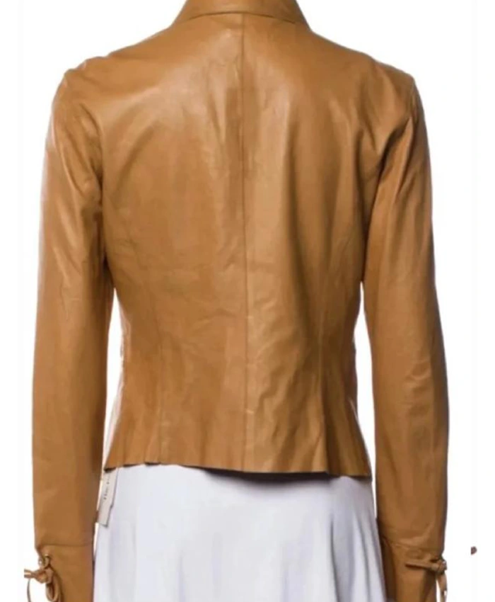 Laurie Metcalf brown leather jacket from Big Mistakes