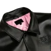 Born x Raised Tonal Arch Black Leather Bomber Jacket Close up