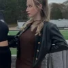 Bride for the Quarterback Christine Oswald Black Leather Jacket Side