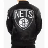 Brooklyn Nets Black Satin Bomber Jacket For Sale