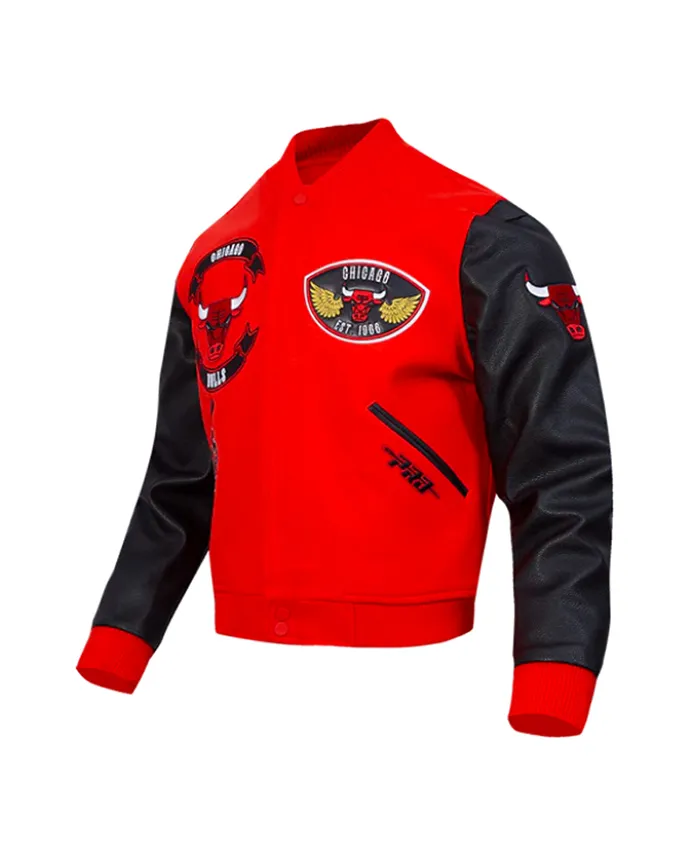 Chicago Bulls Born For Sport Red and Black Varsity Jacket Side