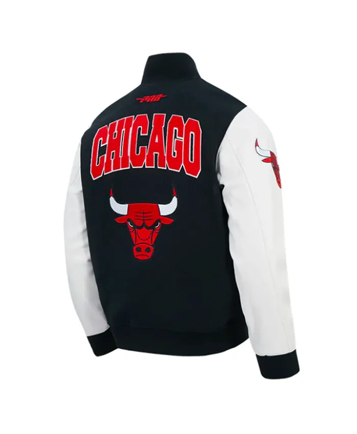 Chicago Bulls City Arch Black and White Varsity Jacket For Sale