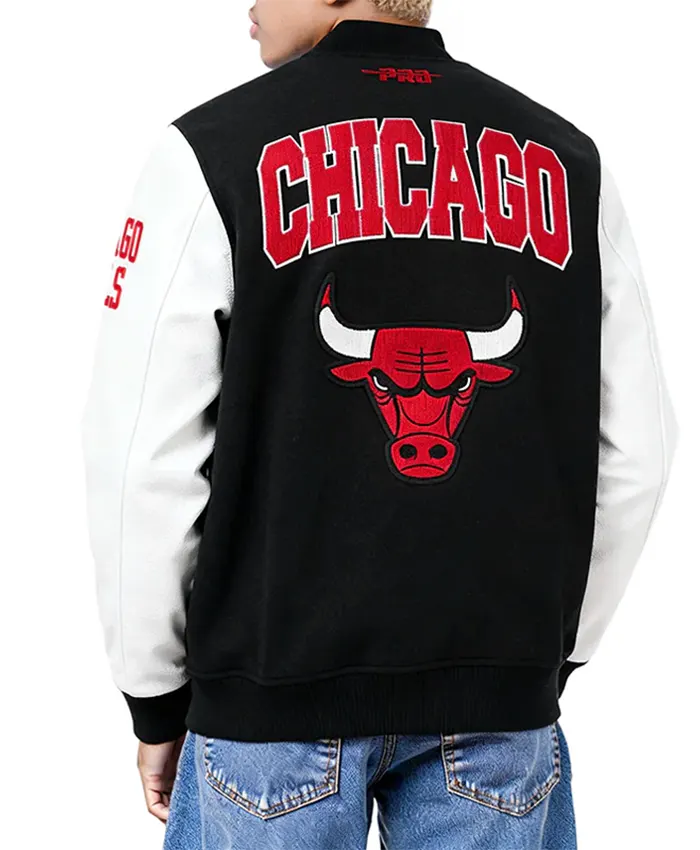 Chicago Bulls City Arch Black and White Varsity Jacket Side