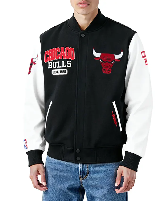 Chicago Bulls City Arch Black and White Varsity Jacket