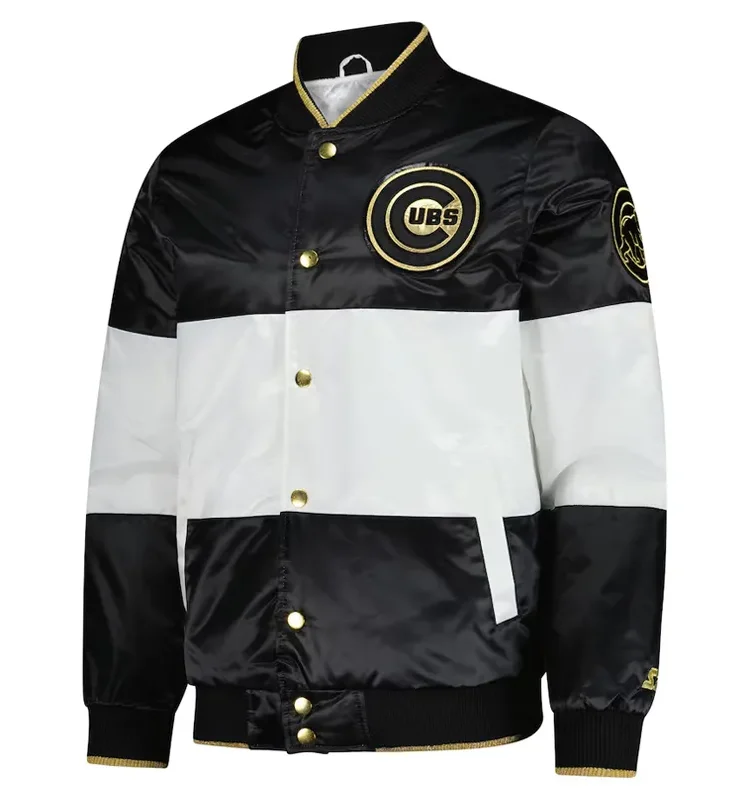 Chicago Cubs Black and White Satin Jacket