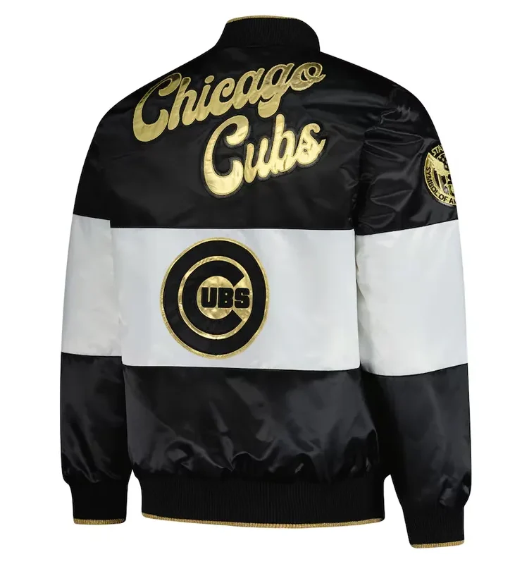Chicago Cubs Black and White Satin Jacket Back