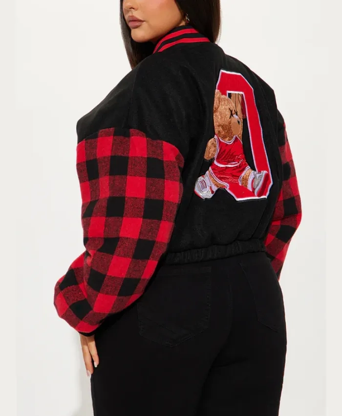 Chicago Women Cropped Black Varsity Jacket For Sale