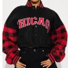 Chicago Women Cropped Black Varsity Jacket Front