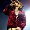 Coachella 2026 Central Cee Red Velvet Jacket Front
