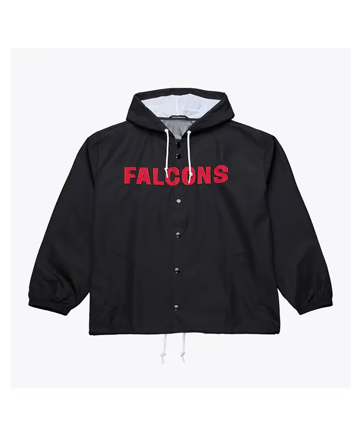 Coaches Atlanta Falcons Black Windbreaker Hooded Jacket