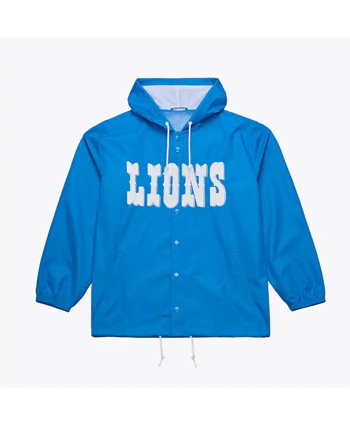 Coaches Detroit Lions Blue Windbreaker Hooded Jacket