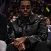 Damson Idris Lakers Game Black Leather Jacket Front