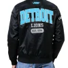 Detroit Lions City Arch Black Satin Bomber Jacket Back