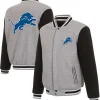 Detroit Lions Grey and Black Varsity Wool Jacket