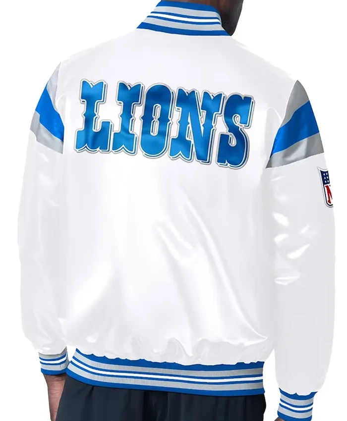 Detroit Lions Midweight White Satin Jacket Back
