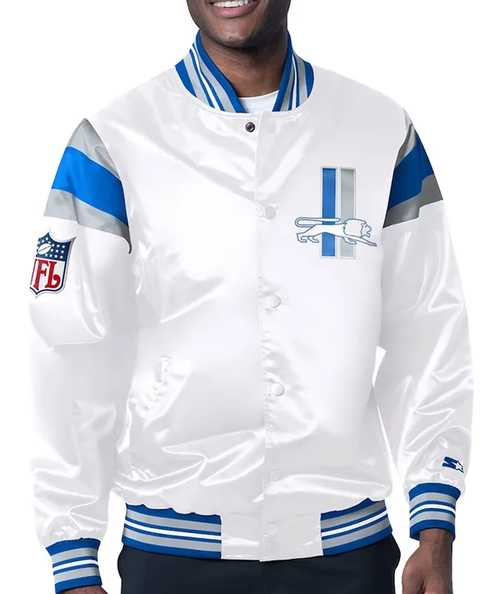 Detroit Lions Midweight White Satin Jacket