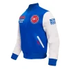 Detroit Pistons City Arch Royal and White Varsity Jacket Side