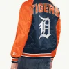 Detroit Tigers Inductee Navy and Orange Full Snap Satin Varsity Jacket Back