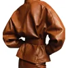 Dune 3 Movie Premiere Zendaya Brown Leather Jacket Back