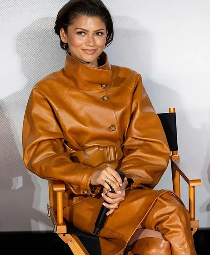 Dune 3 Movie Premiere Zendaya Brown Leather Jacket