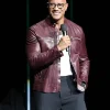 Dwayne The Rock Johnson CinemaCon 2026 Burgundy Motorcycle Leather Jacket
