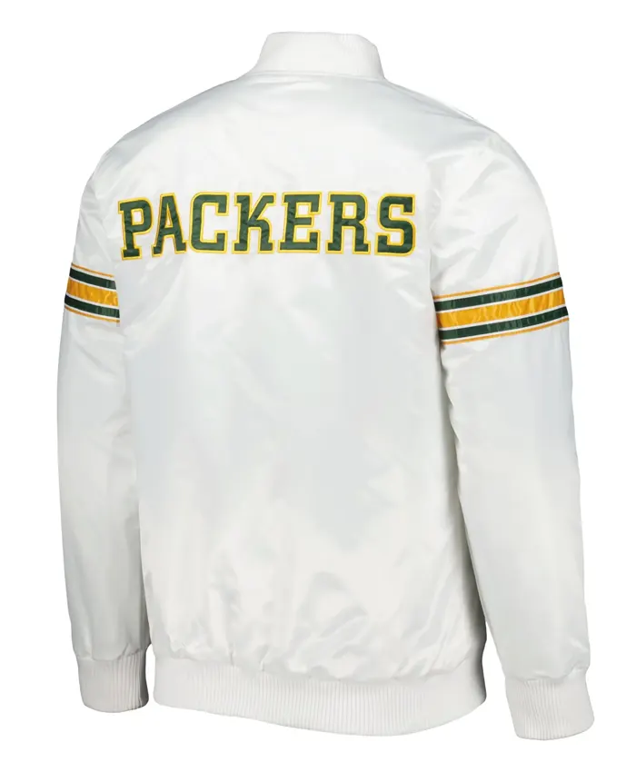Green Bay Packers Power Forward Satin Varsity Jacket Back
