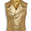 Hailey Bieber Metallic Gold Leather Vest Front