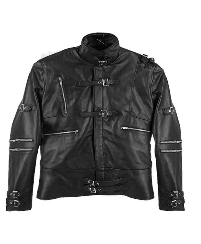 Jaafar Jackson Michael Black Belted Leather Jacket Front