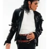 Jaafar Jackson Michael Black Belted Leather Jacket Front