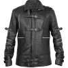 Jaafar Jackson black leather jacket with viscose lining and functional pockets