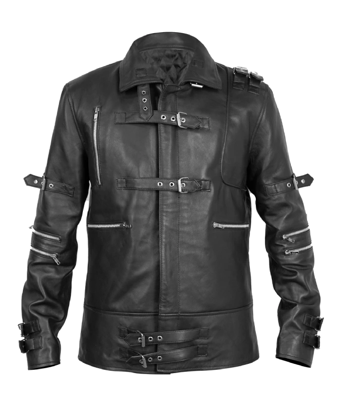 Jaafar Jackson black leather jacket with viscose lining and functional pockets