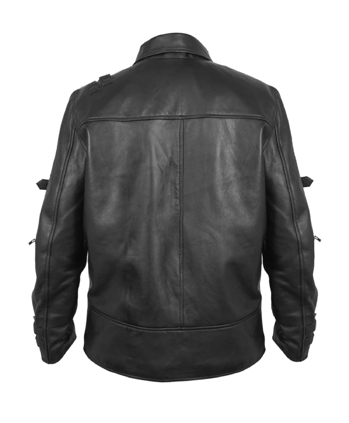 Michael 2026 black belted leather jacket with shirt style collar